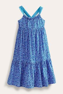 Каскадное платье из принтованного трикотажа Boden, синий