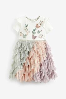 Розовое детское платье с рюшами и бабочками Monsoon, розовый