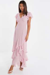 Шифоновое платье макси с рюшами Quiz, розовый