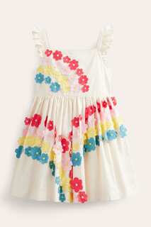 Расклешенное платье с цветочным и радужным мотивом Boden, белый