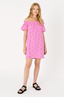 Розовое платье Schiffli из натурального хлопка с вырезом бардо Accessorize, розовый