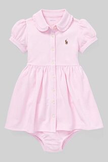 Детское платье-рубашка с короткими рукавами и логотипом Polo Ralph Lauren, розовый