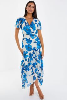 Шифоновое платье мидакси спереди и цветочным узором Quiz, синий