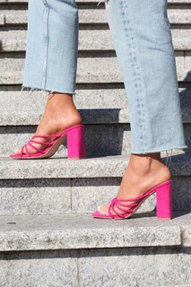 Шлепанцы MONIKA на высоком каблуке с ремешками и квадратным носком Linzi, розовый