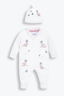 Комплект JoJo Maman Jemima Puddle-Duck комбинезон с мотивом бебе и шляпа Jojo Maman Bébé, белый