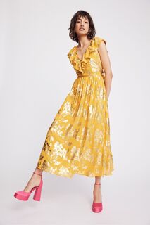Платье-макси-вилла для особых случаев с рюшами и цветочным принтом VILA, желтый