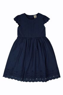 Вечернее платье темно-синего цвета с вышивкой из натурального хлопка Frugi, синий