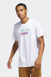 Спортивная одежда Пляжная футболка Linear с короткими рукавами и графикой adidas, белый