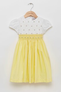 Лимонное платье для девочки свободного кроя с вышитыми розами Trotters London, желтый