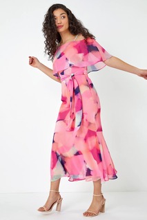 Многослойное платье макси из шифона с абстрактным узором Dusk, розовый D.U.S.K