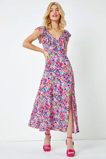 Платье миди с цветочным принтом и рюшами Dusk, розовый D.U.S.K