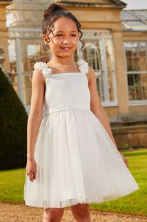 Платье миди из 3D-тюля с цветочным поясом - Для девочек Chi Chi London, белый