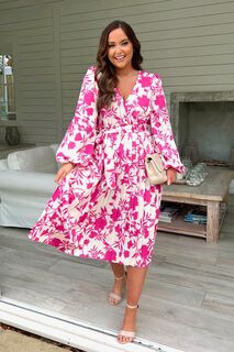 Плиссированное платье миди с длинными рукавами и цветочным узором Jac Jossa In The Style, розовый