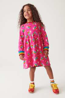 Платье из джерси с длинными рукавами принтом в виде сердечек и радужными мотивами Little Bird by Jools Oliver, розовый