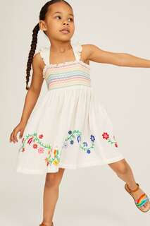 Платье со сборками на бретелях с цветочной вышивкой Little Bird by Jools Oliver, белый