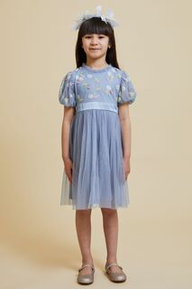 Синее детское платье с вышивкой Amelia Rose, синий