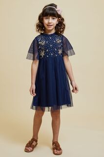 Синее детское платье с украшением Amelia Rose, синий