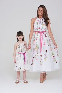 Детское белое платье с вышитыми цветами Amelia Rose, белый