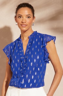 Блуза со сборками V-образным вырезом и застежкой на пуговицы Love &amp; Roses, синий