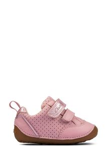 Детские кожаные туфли металлик приталенного кроя Clarks, розовый