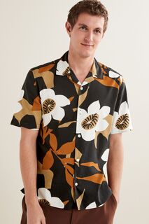 Рубашка с цветочным принтом короткими рукавами и кубинским воротником Next, черный