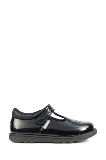 Черные лакированные туфли Laura с цветочным мотивом застежкой-липучкой и подкладкой с принтом единорога Toezone, черный