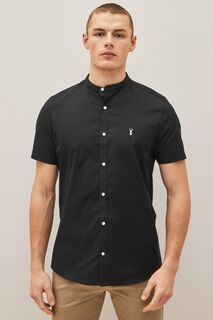 Рубашка-оксфорд стрейч с короткими рукавами и воротником Next, черный