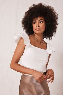 Блузка с рюшами и квадратным вырезом Mint Velvet, белый