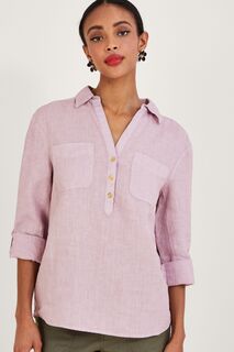 Фиолетовая льняная рубашка с воротником и карманами Monsoon, фиолетовый