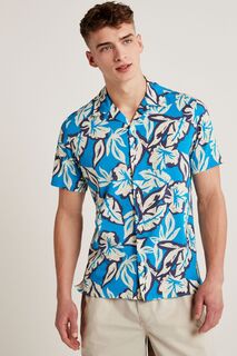 Рубашка с цветочным принтом короткими рукавами и кубинским воротником Next, синий