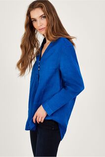 Блуза-пуловер из льна Индии синего цвета с воротником Monsoon, синий