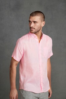 Фирменная рубашка с короткими рукавами из 100% льна Next, розовый