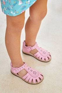 JoJo Maman Bébé Симпатичные кожаные сандалии с открытым носком для девочек Jojo Maman Bébé, розовый