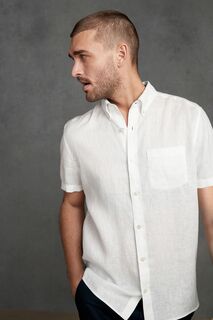 Фирменная рубашка с короткими рукавами из 100% льна Next, белый