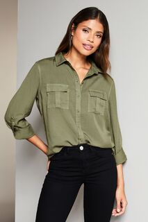 Рубашка с карманами и пуговицами из джинсовой ткани Tencel Lipsy, зеленый