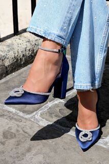 Туфли Flourish на блочном каблуке с открытым носком украшенные стразами Linzi, синий