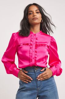 Розовая фактурная блузка с розовым атласным воротником сзади JD Williams, розовый