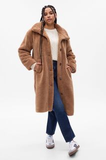 Длинное пальто из шерпы Gap, коричневый