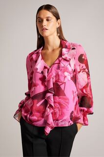 Блуза с рюшами и металлической отделкой Luuciie Ted Baker, розовый