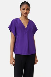 Пурпурная шелковая блузка Habotai с V-образным вырезом Jigsaw, фиолетовый