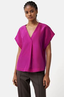 Розовая шелковая блузка Habotai с V-образным вырезом Jigsaw, розовый