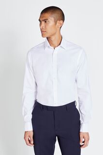 Белая текстурированная рубашка узкого кроя с двойными манжетами и без утюга MOSS, белый