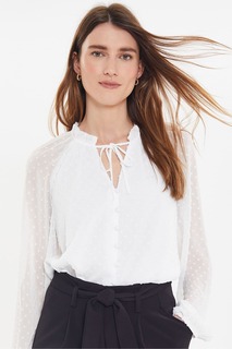 Блузка на пуговицах с текстурой в горошек и кружевом Threadbare, белый