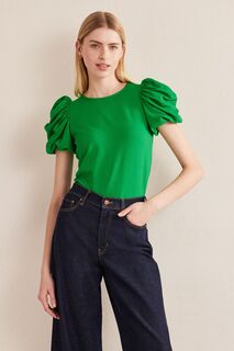Блузка из джерси с пышными рукавами Boden, зеленый