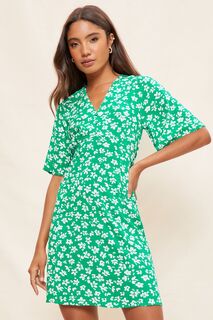Летнее мини-платье с V-образным вырезом и расклешенными рукавами Friends Like These, зеленый
