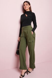 Хлопковые брюки-карго с практичным карманом и прямыми штанинами Next, зеленый