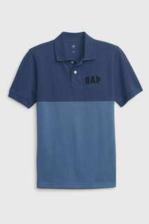 Рубашка-поло из пике с короткими рукавами и логотипом Gap, синий