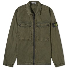 Окрашенная в одежде рубашка Stone Island с двумя карманами и молнией, оливковый