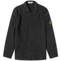 Окрашенная в одежде рубашка Stone Island на молнии с карманами, черный