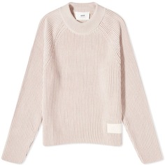 Вязаный свитер с лейблом AMI Paris, розовый